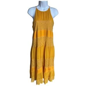 Anthropologie HD in Paris marigold paneled crochet lace midi dress halter XS